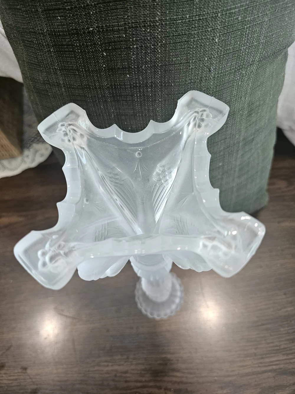 Antique Val Saint Lambert Frosted Crystal Candlestick 11” Belgian Glass